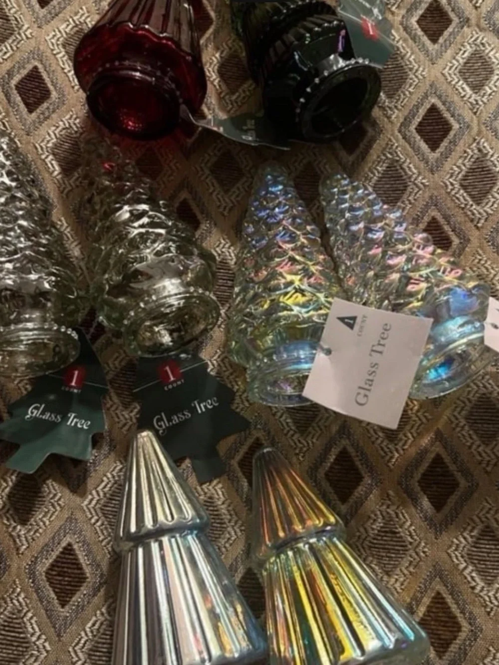 Glass Tree Holiday Decor Set - Iridescent & Silver